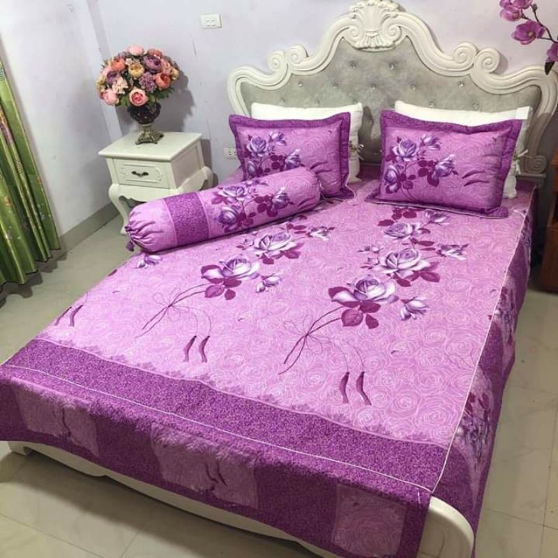 Bộ chăn chần bông cành tím