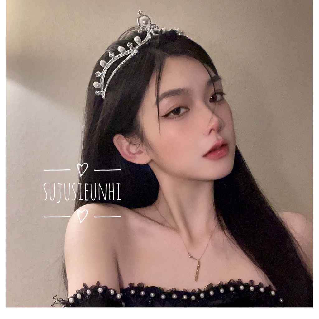 vương miện nữ hoàng màu bạc đính ngọc nhân tạo dành cho cô dâu, phụ kiện chụp ảnh mới