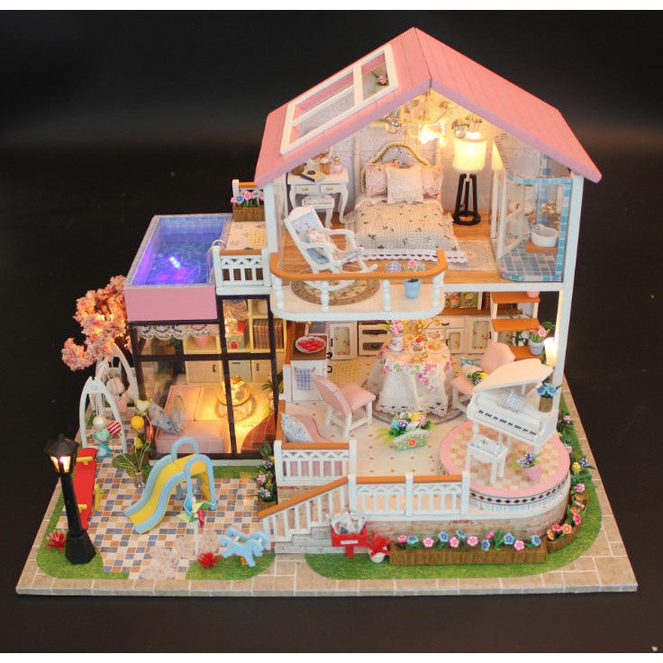 Mô hình nhà DIY Doll House Sweet Words Kèm Mica Chống bụi, Bộ dụng cụ và Keo dán