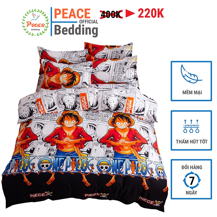 Chăn Ga Giường Và 2 Vỏ Gối Đầu Mẫu One Piece Luffy Manga Chất Liệu Cotton Poly Mềm Mại Bền Màu Cho Nệm 1m2 m4 m6 m8 2m
