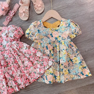 Váy hoa nhí dây chéo lưng tay bồng