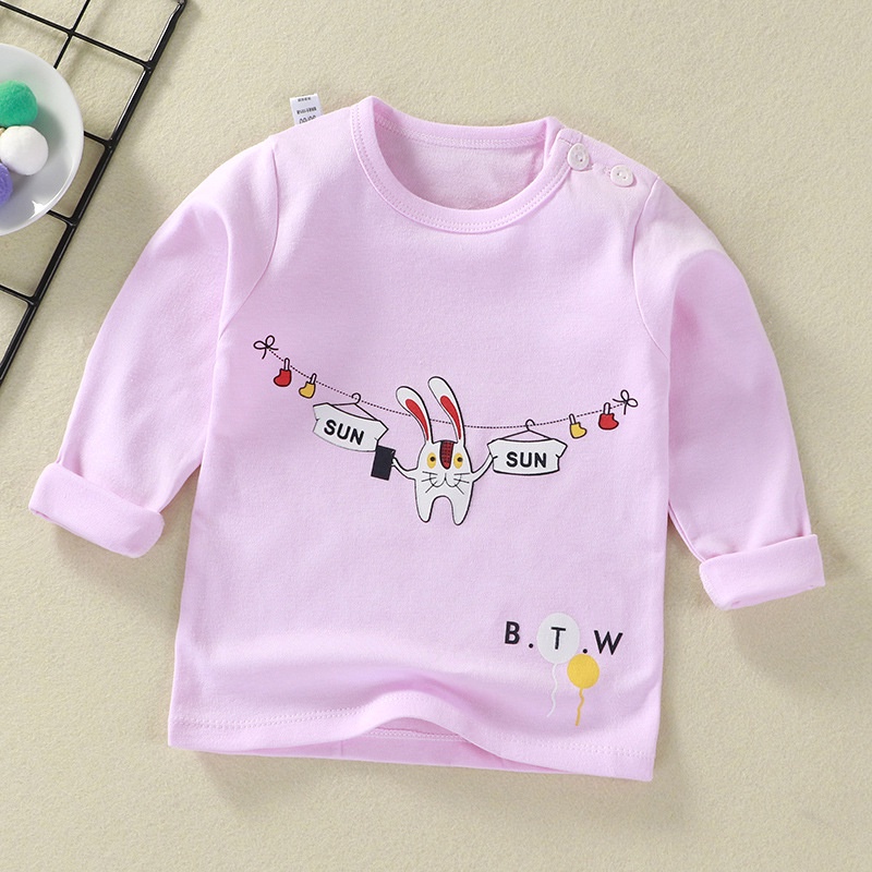Áo thun từ cotton tay dài in họa tiết hoạt hình tùy chọn phong cách Hàn Quốc thời trang thu đông cho bé 65-135cm