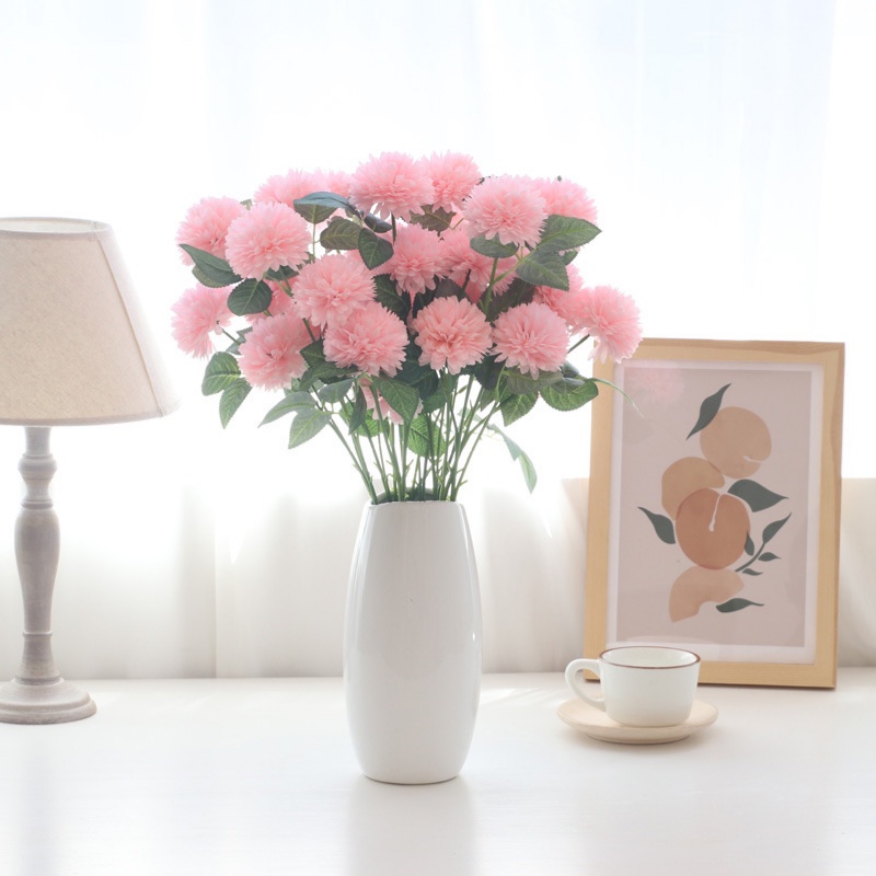Hoa giả - Hoa Cúc Pansy cao cấp 65cm 1 cành 3 bông to decor nhà cửa, cửa tiệm bền, đẹp, sang trọng