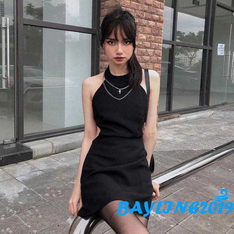 Đầm Hai Dây Hở Lưng Màu Trơn Thời Trang Mùa Hè Cho Nữ