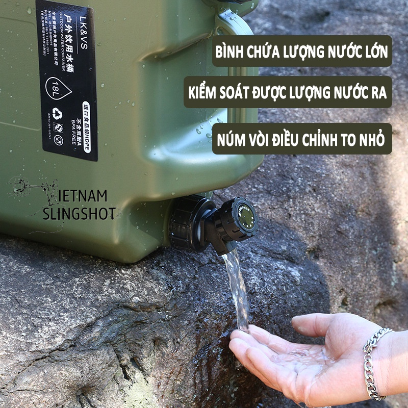 Bình đựng nước cắm trại du lịch dã ngoại di động ngoài trời, có van khóa, có vòi nối dài tiện lợi - DCP9
