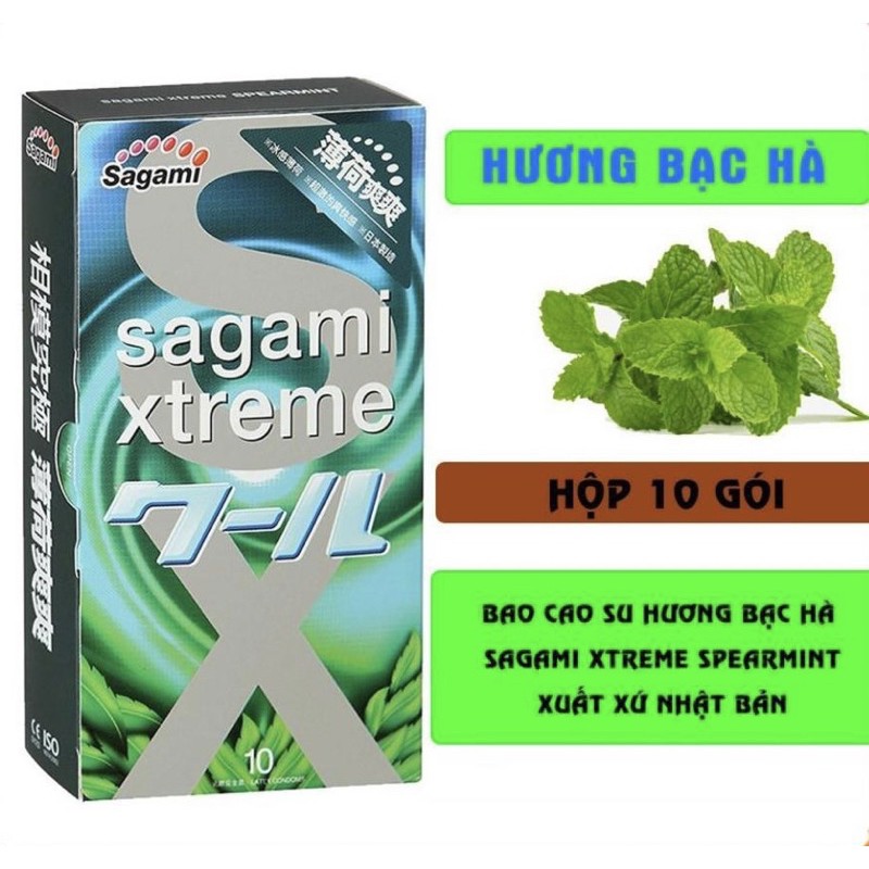 Bao cao su Bạc hà Sagami XTreme Spearmint siêu mỏng bao cao su siêu mát kéo dài thời gian hộp 10 cái