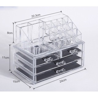 Kệ đựng mỹ phẩm mica 4 tầng, 4 ngăn kéo để bàn có khay để son đẹp sang trọng