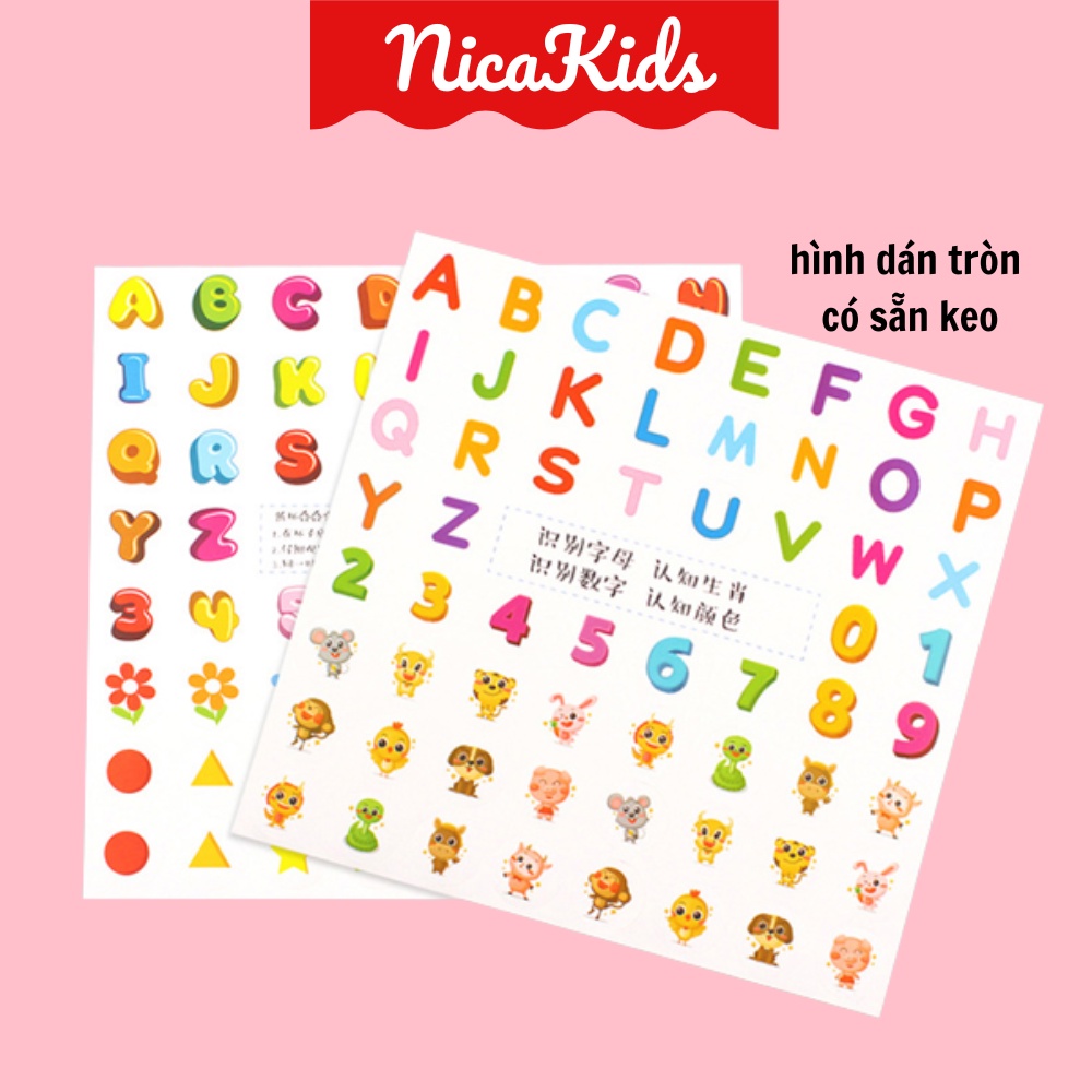 Decal bảng chữ cái chữ số và con giáp giáo dục sớm nhận thức trẻ em tự dính, nhãn dán đạo cụ