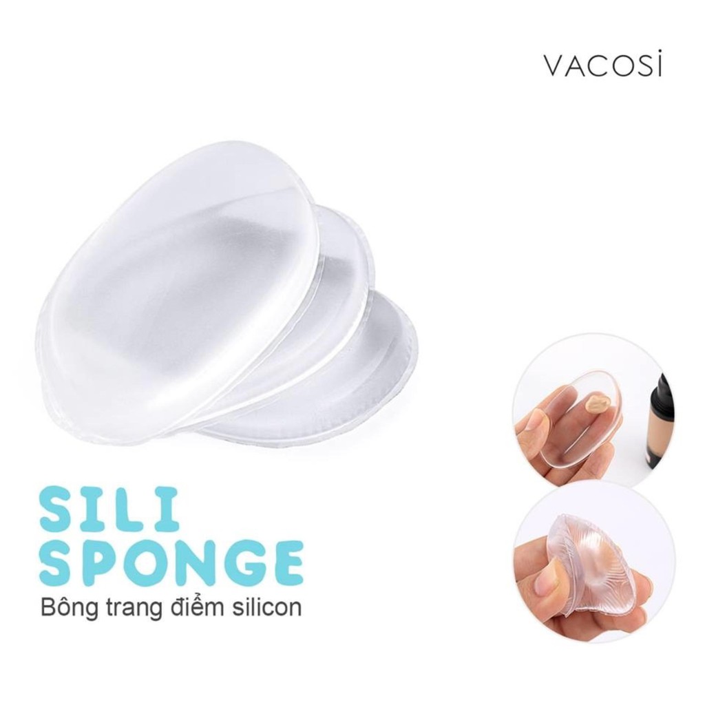 Bộ 3 SP đánh kem hoàn hảo Vacosi: 1 Mút tán hồ lô + 1 Mút Silicon ngẫu nhiên + 1 Bông phấn Cushion Vacosi BP22