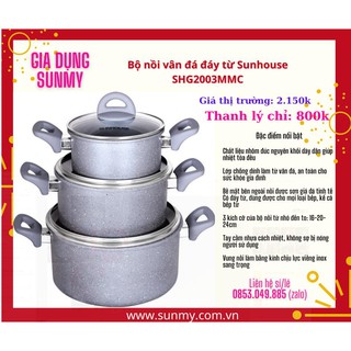 Bộ nồi vân đá đáy từ Sunhouse SHG2003MMC