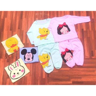 5 bộ dài tay cotton màu trắng in hình thú