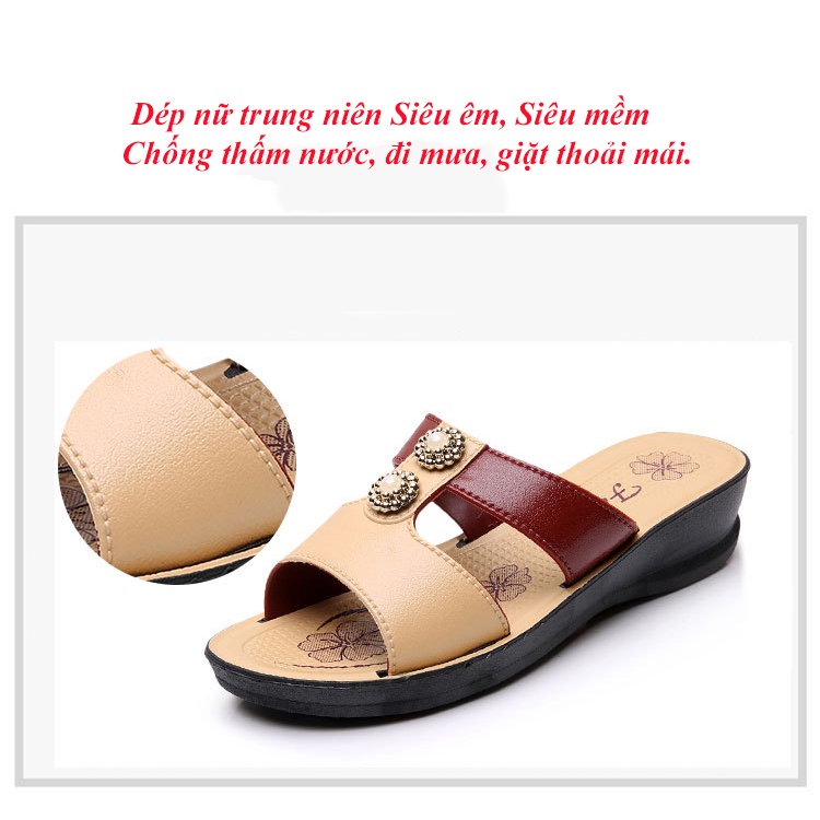 Dép trung niên, dép quai ngang cho mẹ, HÀNG LẺ SIZE BÁN GIÁ SỐC (2 quai đính đá)