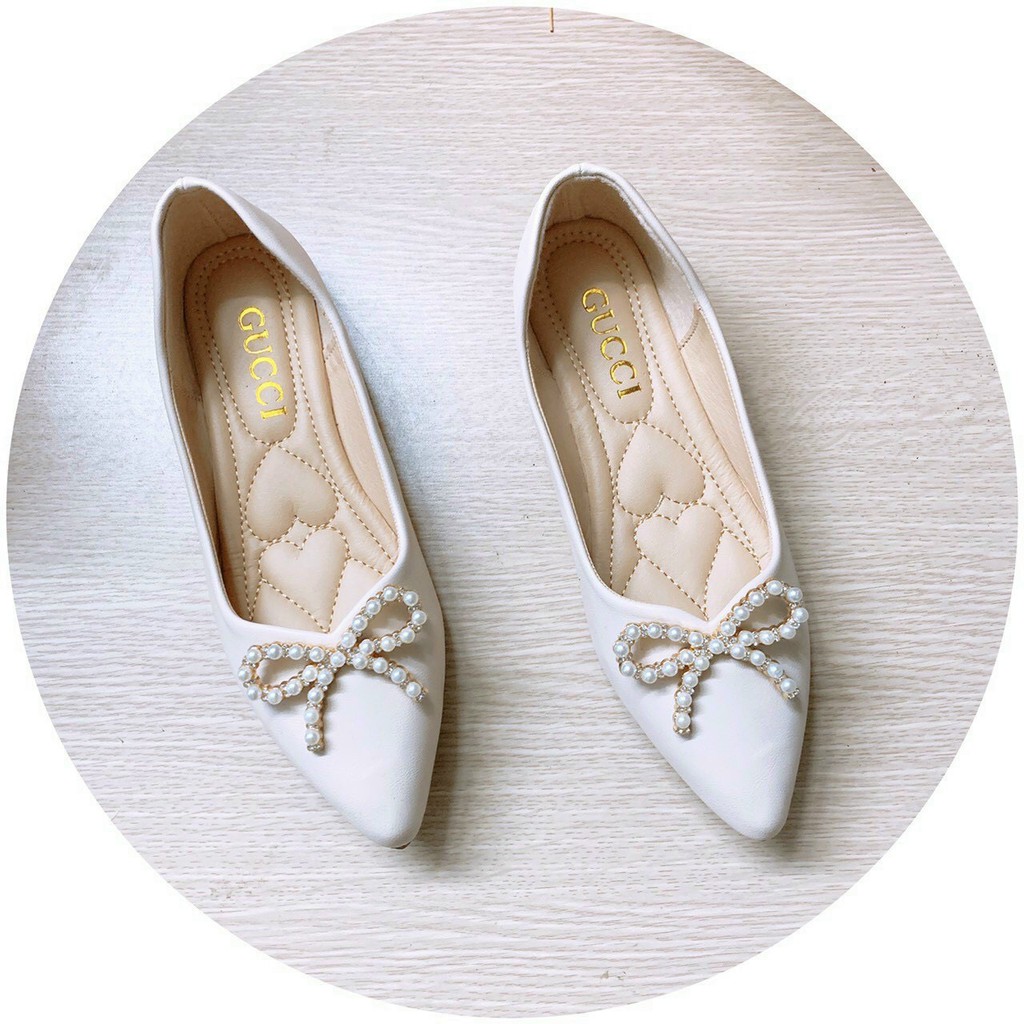 Giày bệt nơ xoắn đính hạt ngọc mũi nhọn | BigBuy360 - bigbuy360.vn