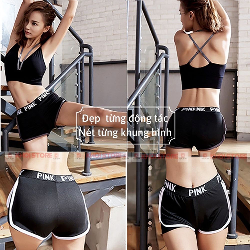  Quần đùi thể thao nữ Khói Store tập gym nâng mông Pink 2 lớp-K412