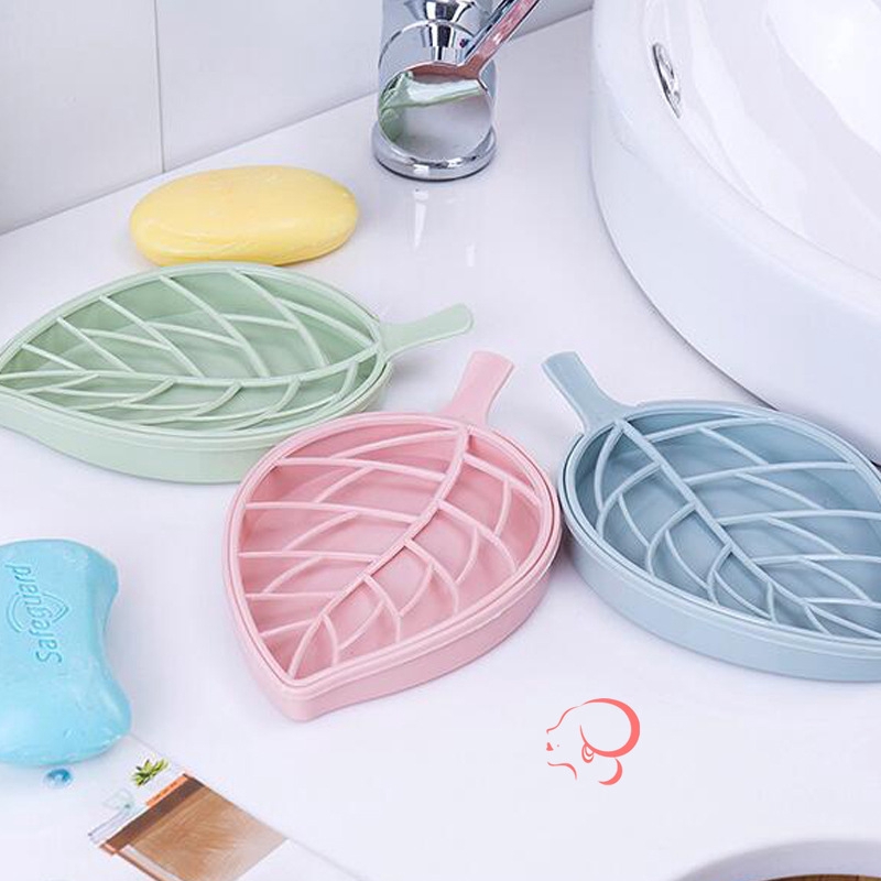 Giá 2 tầng hình chiếc lá để xà phòng thoát nước tiện dụng