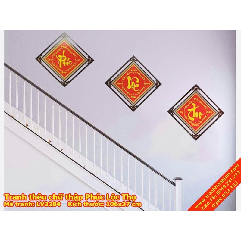 Tranh Đính Đá-Tranh Thêu Phúc Lộc Thọ Lv372,Lv3284 Tranh Tự Làm