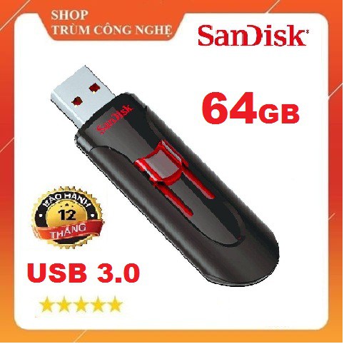 [Mã ELFLASH5 giảm 20K đơn 50K] USB 3.0 64GB SanDisk CZ600 Cruzer Glide - Tốc độ cao