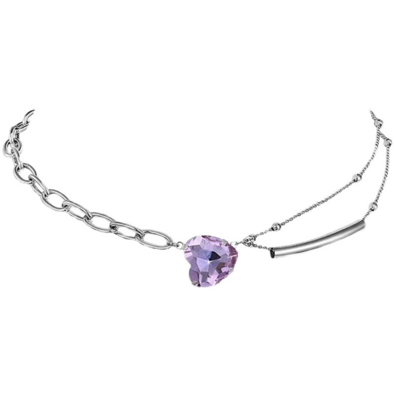 vòng cổ Mặt Trái Tim Đính Đá Màu Tím Sang Trọng