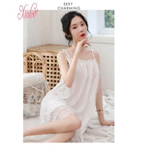 Đầm Ngủ, Váy Ngủ MS5174 Hai Dây Phối Ren Sexy Girl | BigBuy360 - bigbuy360.vn