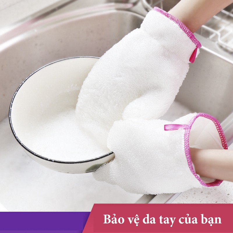 Bộ 2 Găng Tay Rửa Chén, Vệ Sinh - Sợi Tre Chống Thấm