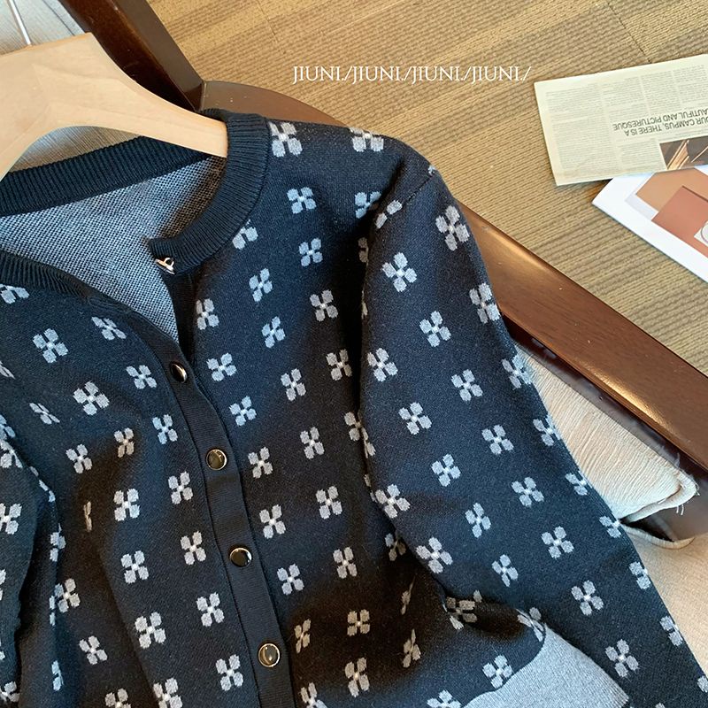 Xiaoxiang Áo Khoác Cardigan Dệt Kim Đan Chéo Họa Tiết Hoa Phong Cách Retro Thu Đông Dành Cho Nữ