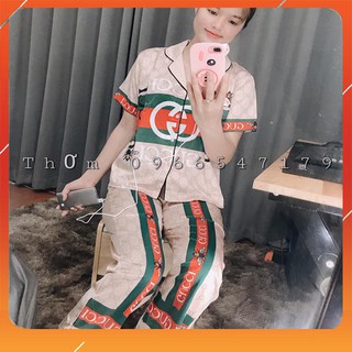 Pijama lụa satin cao cấp bộ đồ nữ họa tiết gc