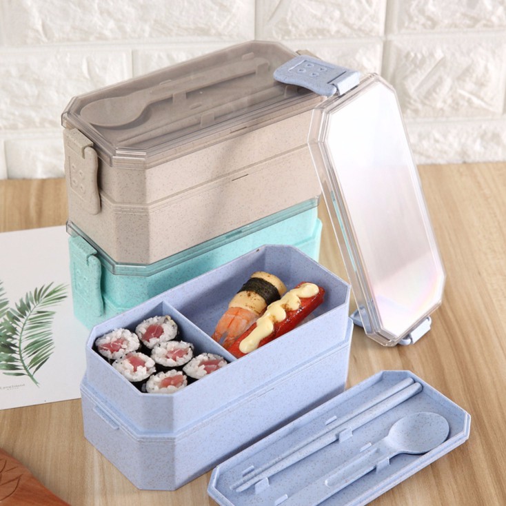 [SALE 11.11] HCM - Hộp cơm lúa mì Lunch box 1000ml kèm muỗng đũa