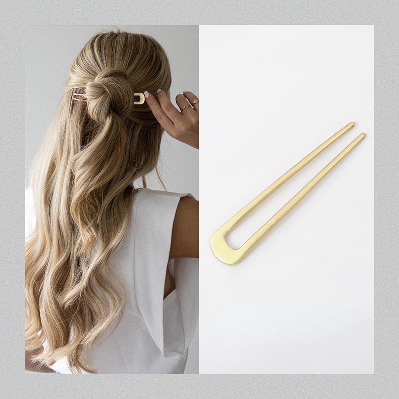 Kẹp tóc kim loại hình chữ U đơn giản thời trang