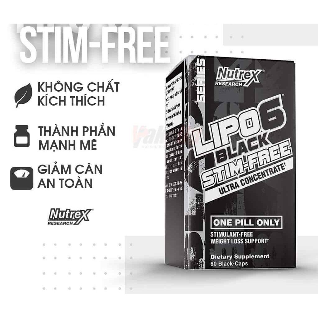 Lipo 6 -  Stim Free 60 viên Hỗ trợ giảm mỡ không chất kích thích cho người tập luyện