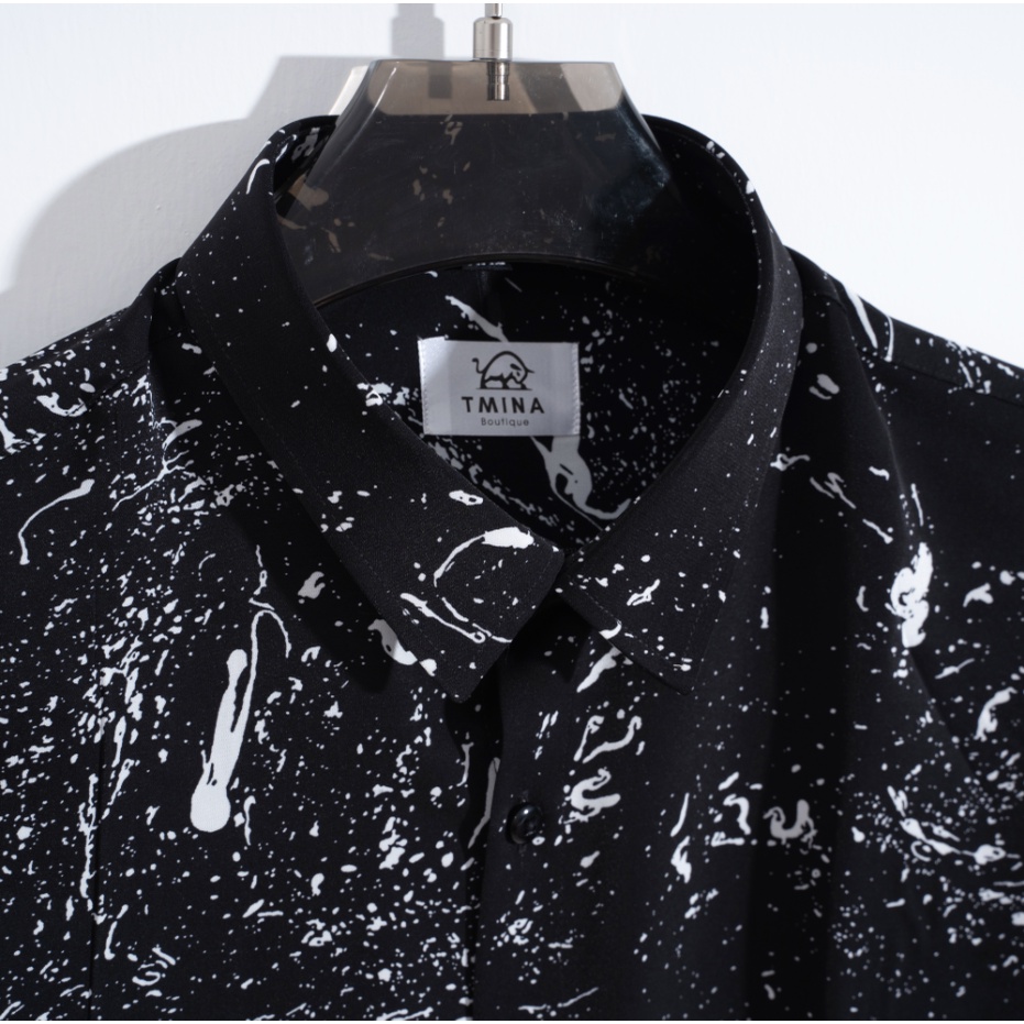 Áo sơ mi nam dài tay chất lụa mềm mại chống nhăn họa tiết vẩy sơn cực bad boy