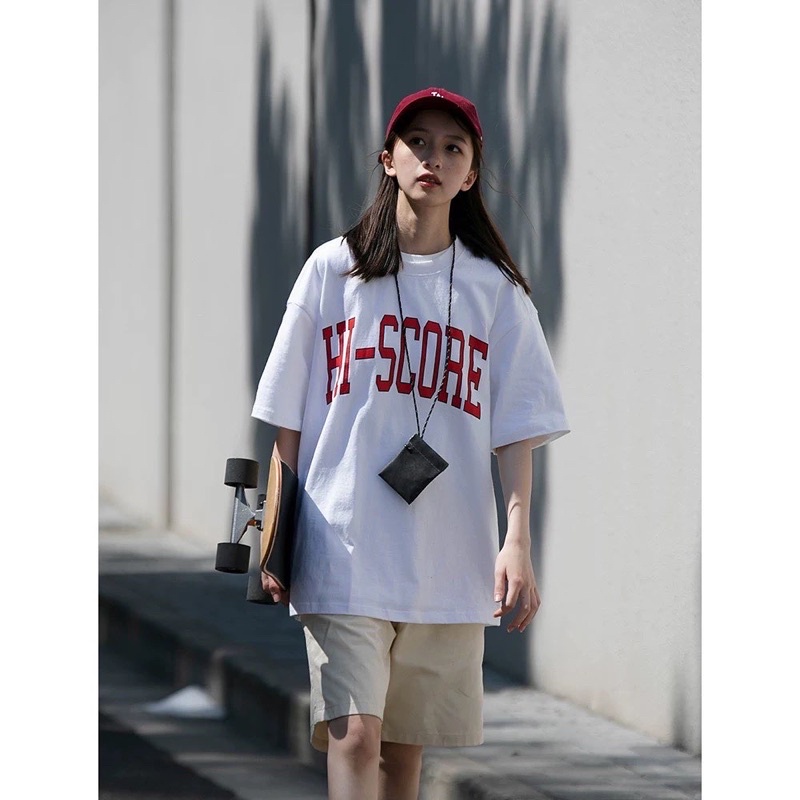 Áo thun tay lỡ nam nữ,in chữ Score 2 màu
