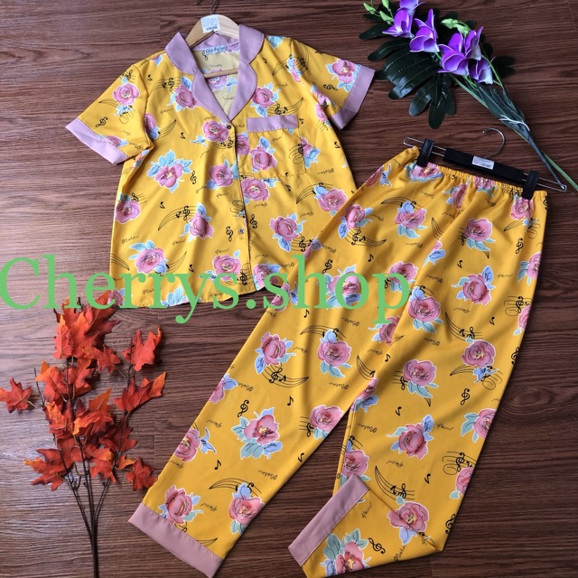 set đồ bộ pijama lụa thái fom dưới 60 kg trở xuống cộc tay- quần dài màu hot | BigBuy360 - bigbuy360.vn