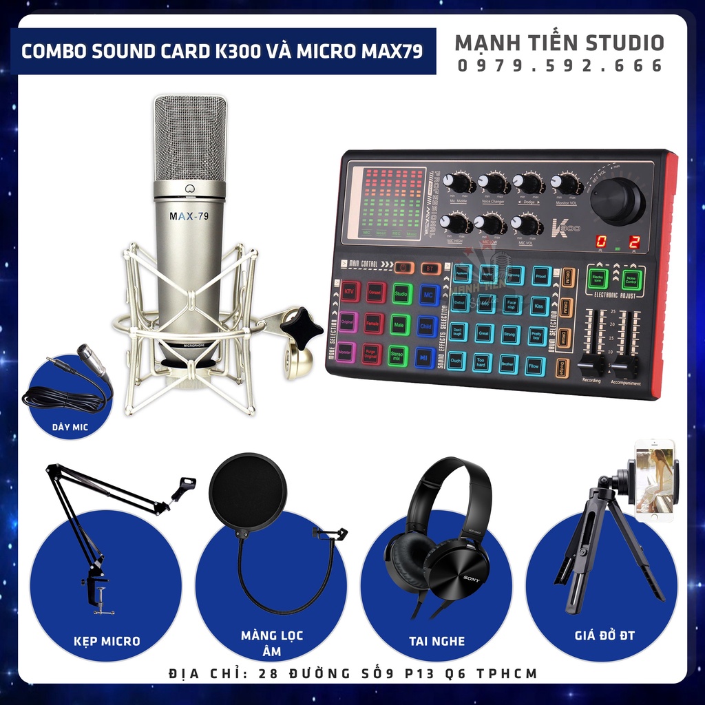 [bảo hành 12th] trọn bộ combo micro Max79 + sound card K3000 + full phụ kiện livestream karaoke thu âm cao cấp xịn sò