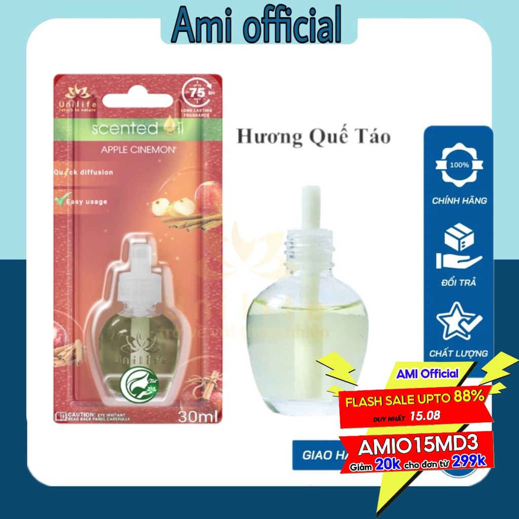 Tinh dầu thiên nhiên Unilife, Tinh dầu xông phòng hương Táo Quê, khử mùi hôi, thơm ngọt ngào nồng ấm, lọ 30ml
