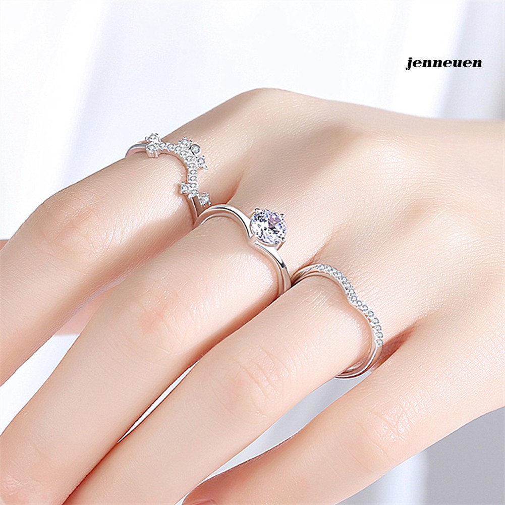 Nhẫn Mạ Bạc 3 Trong 1 Kiểu Vương Miện Thời Trang Cho Các Cặp Đôi