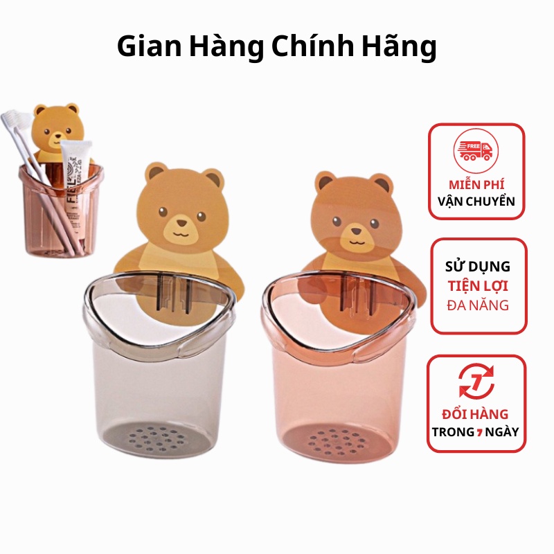 Cốc gấu dán tường - Cốc gấu đựng kem đánh răng, kệ cắm bàn chải nhà tắm tiện lợi, đa năng, dễ Thương