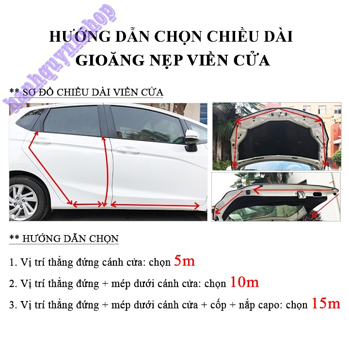 Cuộn 5m Gioăng Cao Su, Nẹp Viền Cửa Chữ U Lõi Thép Chống Va Đập Trầy Xước Cánh Cửa Ô Tô