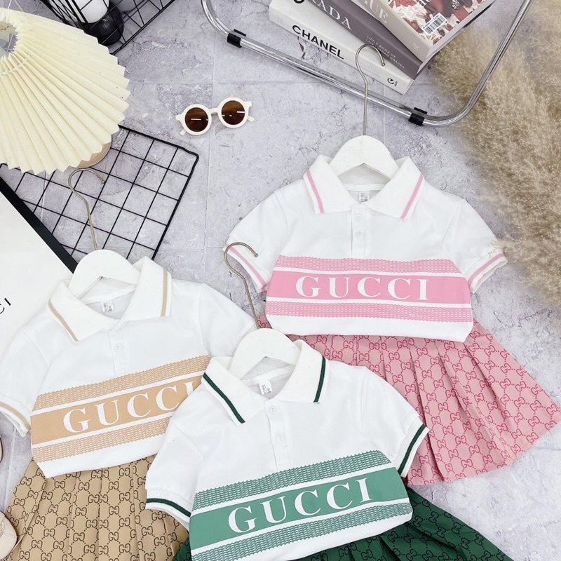set váy gucci áo polo xinh