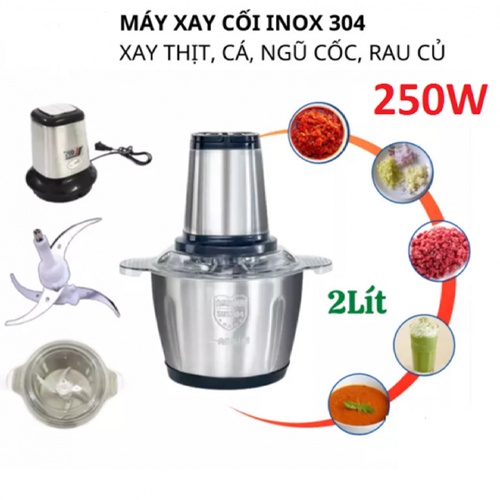 Máy xay thực phẩm và rau củ cầm tay đa năng 4 lưỡi dao cối inox hàng chính hãng