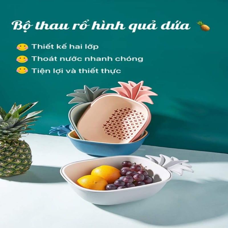 Bộ rổ kèm thau đựng rau trái cây hình dứa độc đáo đáng yêu