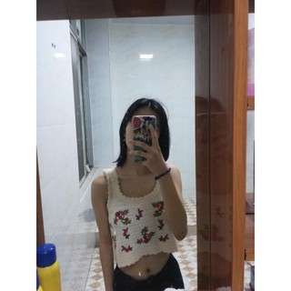 [Sẵn Hàng]♥️Áo Hai Dây Len Thêu Hoa Croptop(ảnh thật)Size S,M,L
