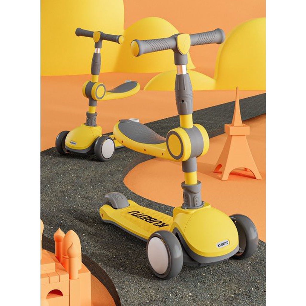 Xe trượt scooter cho bé có ghế ngồi, có nhạc VBABY ST6 - thiết kế bánh xe phát sáng &amp; V-Baby ST7 có tay đẩy
