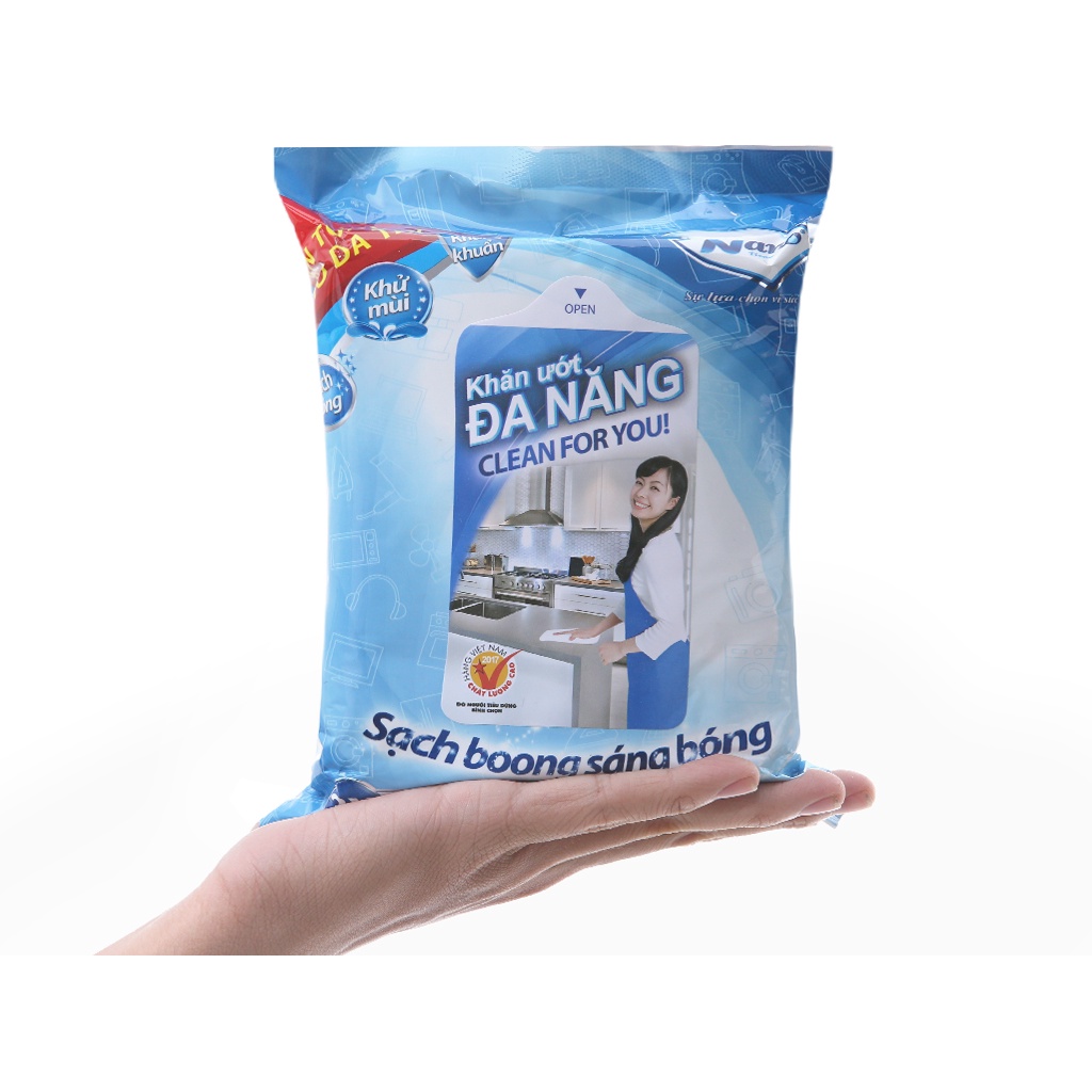 30 tờ Khăn lau đa năng Nano kháng khuẩn hương tự nhiên túi 30cm