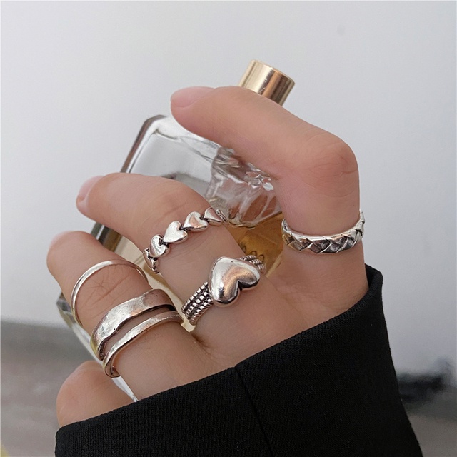 Bộ Nhẫn Bạc Nữ 6 Hàn Quốc Trái Tim Bướm Ngọc Trai Set Nhẫn Nhẫn đính đá Nhẫn Vàng Nhẫn Nam đính đá Phụ Kiện Trang Sứ