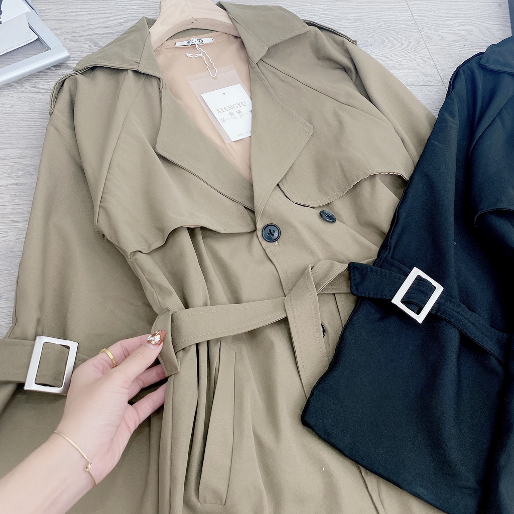 Áo khoác mangto dáng dài thiết kế kèm đai