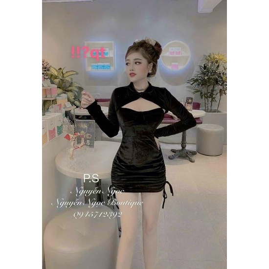 Set đầm body nhung kèm áo croptop tay dài, đầm noel tết S1491
