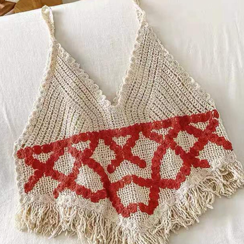 Áo croptop hai dây cổ chữ V sâu họa tiết kẻ sọc phong cách boho quyến rũ cho nữ