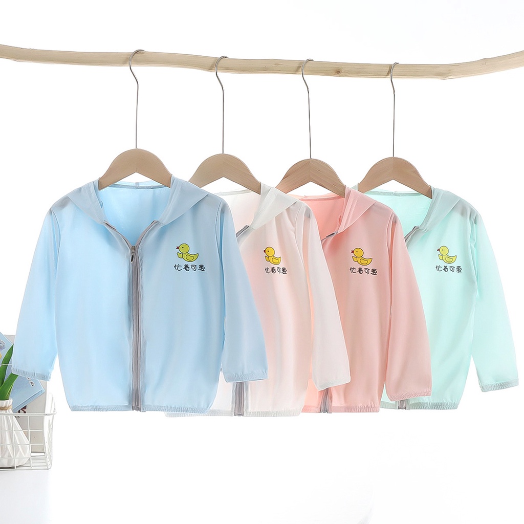 Áo Khoác Chống Nắng Vải Lụa Mát Nhẹ Thoáng Khí 75-145cm Có Mũ Dành Cho Bé