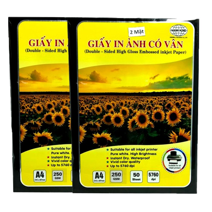 Giấy In Ảnh A4 Có Vân 2 Mặt DL 250gsm Mạnh Hưng(50 tờ/tập)