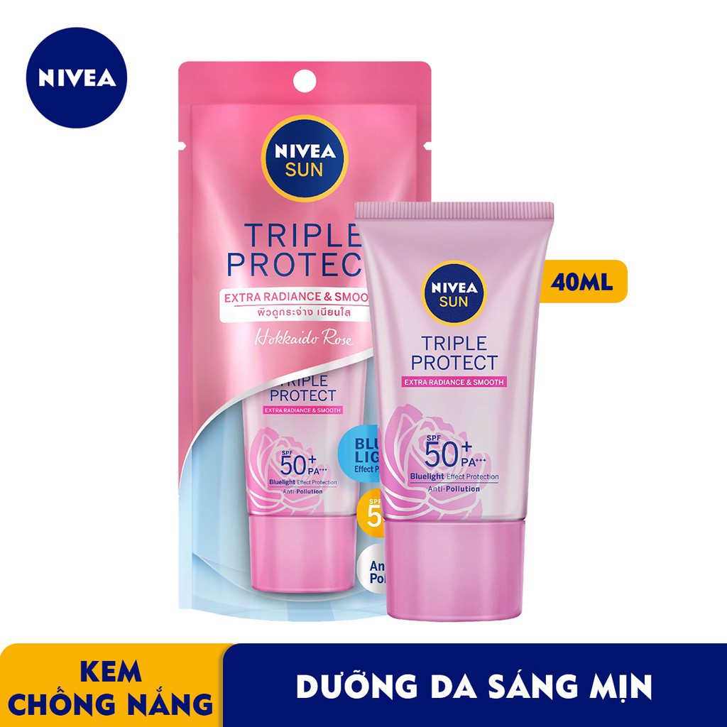 Kem Chống Nắng Dưỡng Da Sáng Mịn NIVEA SUN Triple Protect Extra Radiance &amp; Smooth SPF50+ PA+++ 40ml - 85536